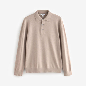 Neutral Regular Fit Knitted Long Sleeve Polo Shirt