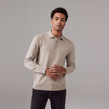 Load image into Gallery viewer, Neutral Regular Fit Knitted Long Sleeve Polo Shirt
