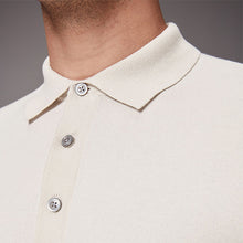 Load image into Gallery viewer, White Ecru Regular Fit Knitted Long Sleeve Polo Shirt

