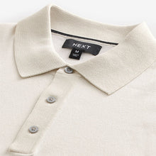 Load image into Gallery viewer, White Ecru Regular Fit Knitted Long Sleeve Polo Shirt
