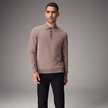 Load image into Gallery viewer, Stone Dark Regular Fit Knitted Long Sleeve Polo Shirt
