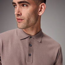 Load image into Gallery viewer, Stone Dark Regular Fit Knitted Long Sleeve Polo Shirt
