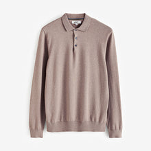 Load image into Gallery viewer, Stone Dark Regular Fit Knitted Long Sleeve Polo Shirt
