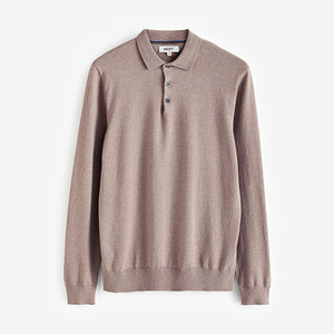 Stone Dark Regular Fit Knitted Long Sleeve Polo Shirt