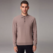 Load image into Gallery viewer, Stone Dark Regular Fit Knitted Long Sleeve Polo Shirt
