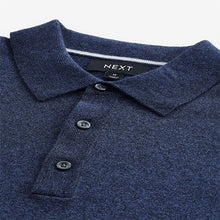 Load image into Gallery viewer, Blue Marl Regular Fit Knitted Long Sleeve Polo Shirt
