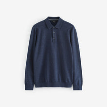 Load image into Gallery viewer, Blue Marl Regular Fit Knitted Long Sleeve Polo Shirt
