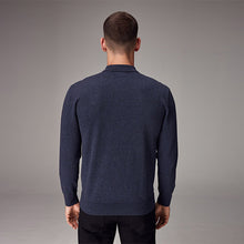 Load image into Gallery viewer, Blue Marl Regular Fit Knitted Long Sleeve Polo Shirt
