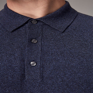 Blue Marl Regular Fit Knitted Long Sleeve Polo Shirt