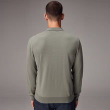 Load image into Gallery viewer, Green Sage Regular Fit Knitted Long Sleeve Polo Shirt
