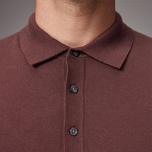 Load image into Gallery viewer, Red/Brown Regular Fit Knitted Long Sleeve Polo Shirt
