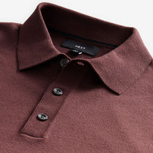 Load image into Gallery viewer, Red/Brown Regular Fit Knitted Long Sleeve Polo Shirt
