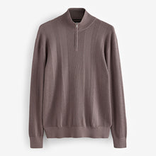 Load image into Gallery viewer, Dark Brown Texture 100% Cotton Regular Fit Quarter Zip Jumper
