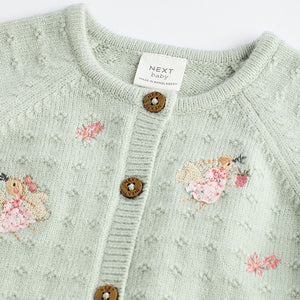 Sage Green Fairy Embroidered Fairy Cardigan (0mths-18mths)
