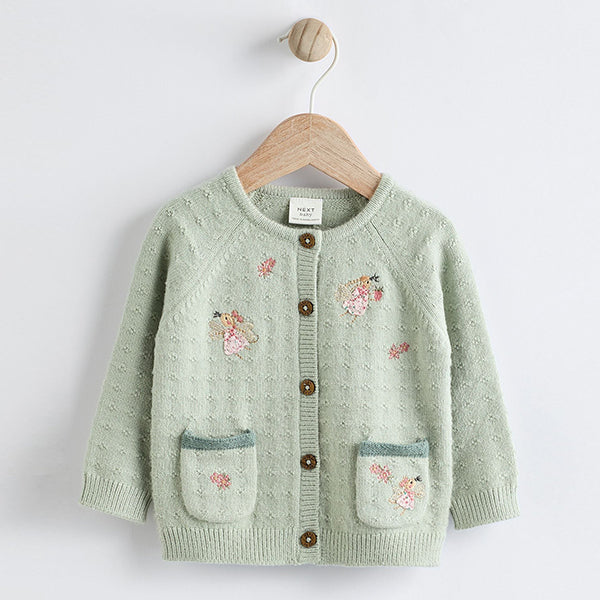 Sage Green Fairy Embroidered Fairy Cardigan (0mths-18mths)