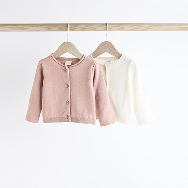 Pink/White 100% Cotton Cardigans 2 Pack (0mths-2yrs)