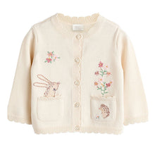 Load image into Gallery viewer, Cream Bunny 100% Cotton Pointelle Knitted Floral Flower Baby Cardigan (0mths-18mths)
