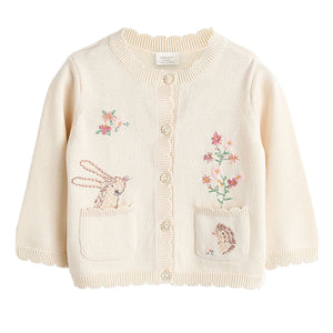 Cream Bunny 100% Cotton Pointelle Knitted Floral Flower Baby Cardigan (0mths-18mths)