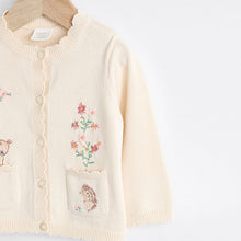 Load image into Gallery viewer, Cream Bunny 100% Cotton Pointelle Knitted Floral Flower Baby Cardigan (0mths-18mths)
