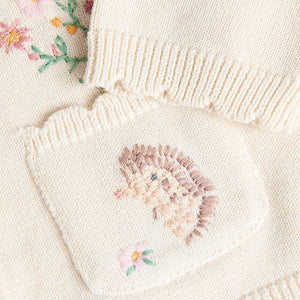 Cream Bunny 100% Cotton Pointelle Knitted Floral Flower Baby Cardigan (0mths-18mths)