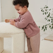 Load image into Gallery viewer, Pink Back Slogan Embroidered Baby Knitted Cardigan
