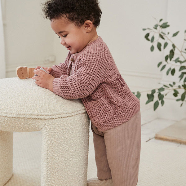 Pink Back Slogan Embroidered Baby Knitted Cardigan