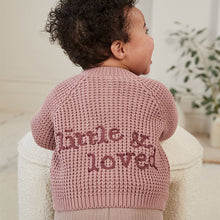 Load image into Gallery viewer, Pink Back Slogan Embroidered Baby Knitted Cardigan
