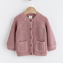 Load image into Gallery viewer, Pink Back Slogan Embroidered Baby Knitted Cardigan
