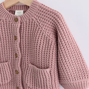 Pink Back Slogan Embroidered Baby Knitted Cardigan