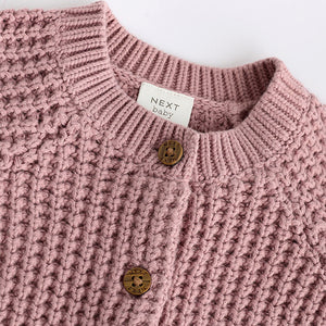 Pink Back Slogan Embroidered Baby Knitted Cardigan