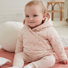 Load image into Gallery viewer, Pink Hooded Cosy Jersey Wadded Baby Wrap Jacket (0-18mths)
