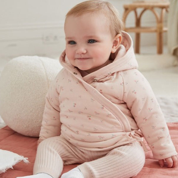 Pink Hooded Cosy Jersey Wadded Baby Wrap Jacket (0-18mths)