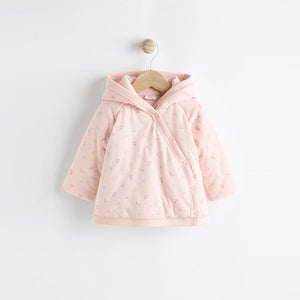 Pink Hooded Cosy Jersey Wadded Baby Wrap Jacket (0-18mths)