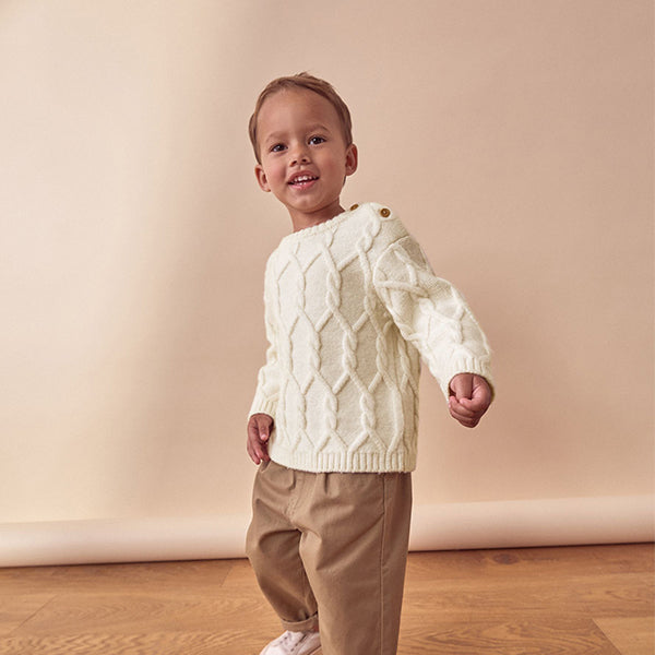 Ecru Cable Knit Crew Neck Jumper (3mths-5yrs)