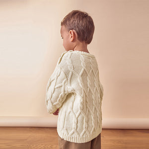 Ecru Cable Knit Crew Neck Jumper (3mths-5yrs)