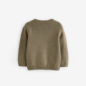 Khaki Green Safari Animals Crew Neck Knitted 100% Cotton Jumper (6mths-5yrs)