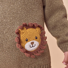 Load image into Gallery viewer, Khaki Green Safari Animals Crew Neck Knitted 100% Cotton Jumper (6mths-5yrs)
