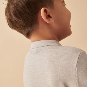 Ecru Long Sleeve Cable Polo Shirt (3mths-7yrs)