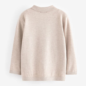 Ecru Long Sleeve Cable Polo Shirt (3mths-7yrs)