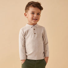 Load image into Gallery viewer, Ecru Long Sleeve Cable Polo Shirt (3mths-7yrs)
