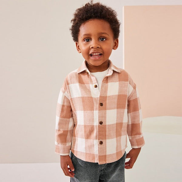 Rust Brown Long Sleeve Check 100% Cotton Shirt (3mths-6yrs)