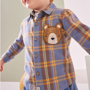 Blue/Yellow Character Pocket shirt Long Sleeve Check 100% Cotton Shirt (3mths-6yrs)