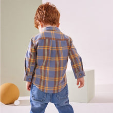 Load image into Gallery viewer, Blue/Yellow Character Pocket shirt Long Sleeve Check 100% Cotton Shirt (3mths-6yrs)
