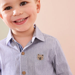 Grey Stripe Character Long Sleeve Oxford Shirt (3mths-6yrs)