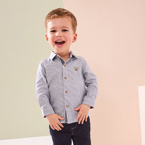 Grey Stripe Character Long Sleeve Oxford Shirt (3mths-6yrs)