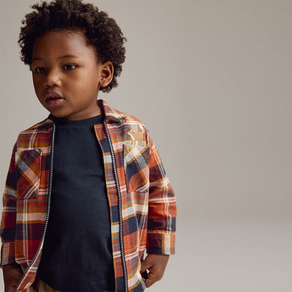 Orange Check Long Sleeve Check 100% Cotton Shirt (3mths-6yrs)