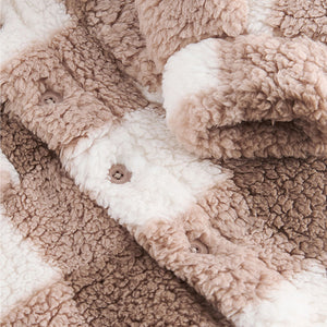 Tan Brown Checkerboard Borg Fleece Shacket (3mths-6yrs)