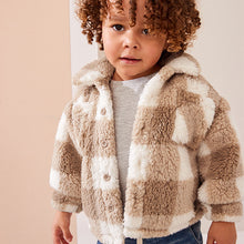 Load image into Gallery viewer, Tan Brown Checkerboard Borg Fleece Shacket (3mths-6yrs)
