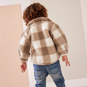 Tan Brown Checkerboard Borg Fleece Shacket (3mths-6yrs)