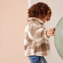 Load image into Gallery viewer, Tan Brown Checkerboard Borg Fleece Shacket (3mths-6yrs)
